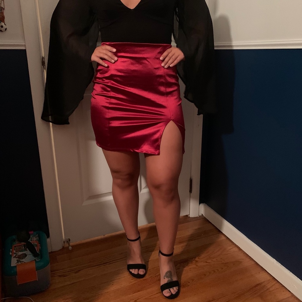 Red Satin Slit Bodycon Skirt *new with tags*
